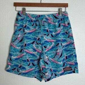 Vineyard Vines Boys Swim Trunks Airplane Print Drawstring Elastic Waist Size L